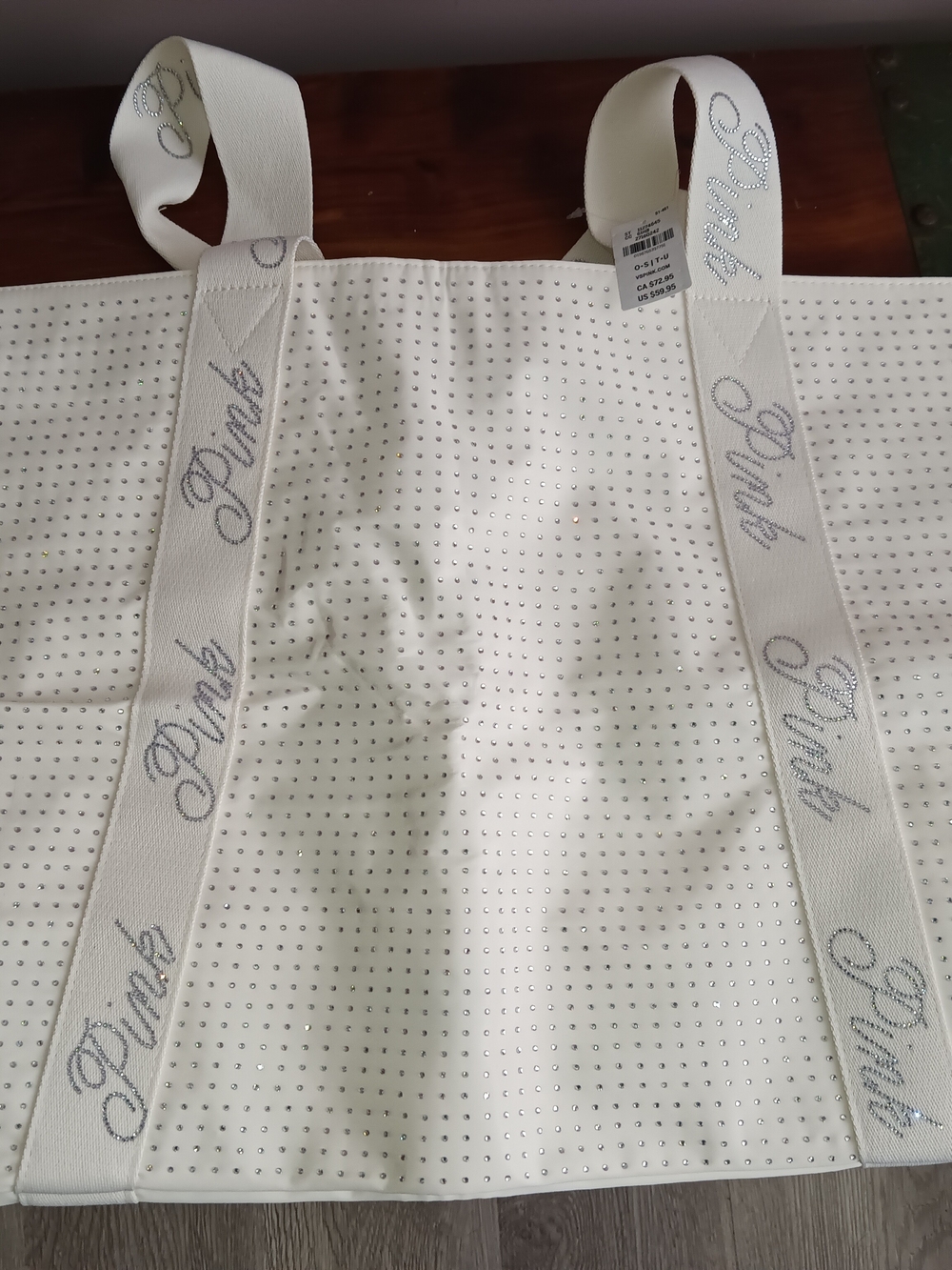 PINK Victoria's Secret White Studded Tote with Logo Straps